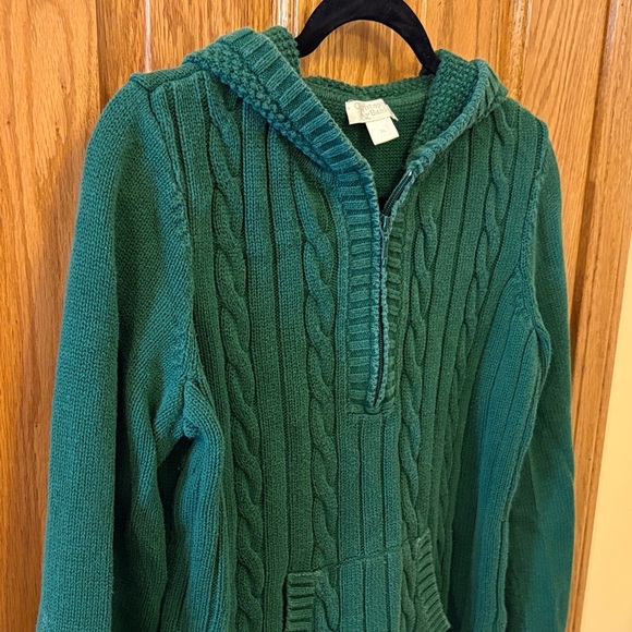 Christopher & Banks Emerald Green V-Neck Cable Knit Hoodie Sweater - Picture 4 of 11